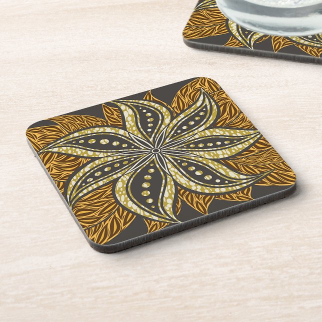 African Abstract Floral Batik Style Beverage Coaster (Left Side)