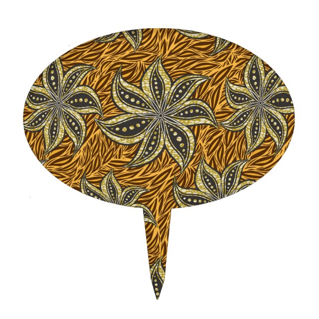 African Abstract Floral Batik Style Cake Topper (Front)