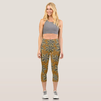 African Abstract Floral Batik Style Capri Leggings