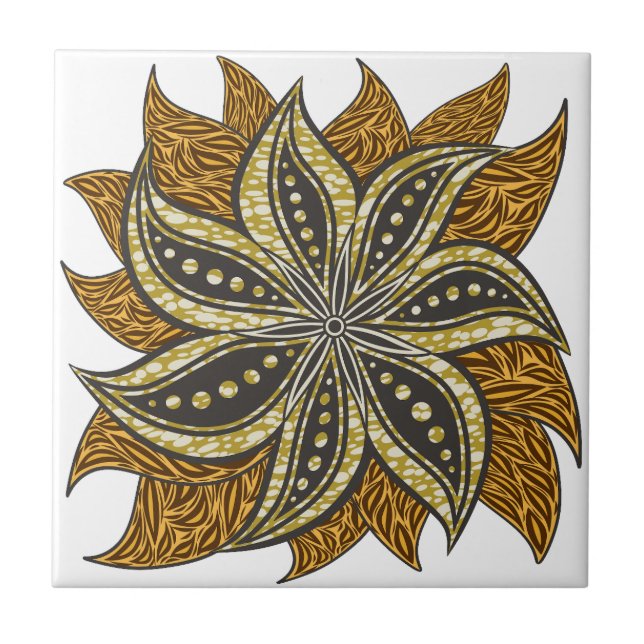 African Abstract Floral Batik Style Ceramic Tile (Front)