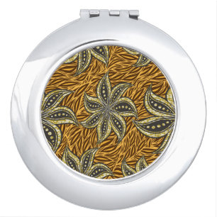 African Abstract Floral Batik Style Compact Mirror