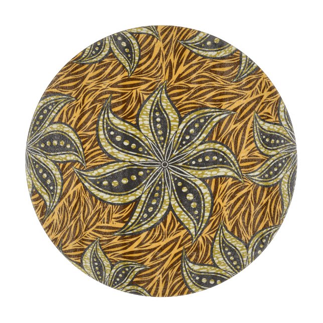 African Abstract Floral Batik Style Cutting Board (Front)