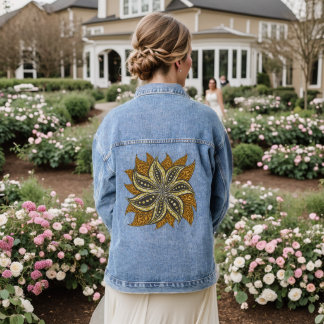 African Abstract Floral Batik Style Denim Jacket