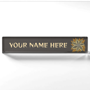 African Abstract Floral Batik Style Desk Name Plate