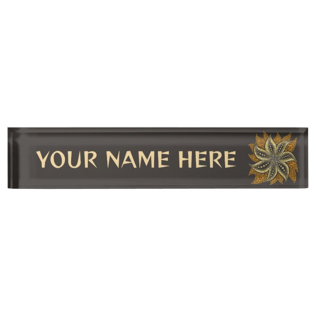 African Abstract Floral Batik Style Desk Name Plate (Front)