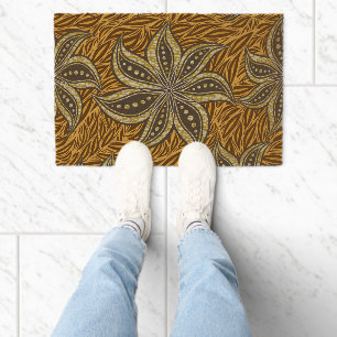 African Abstract Floral Batik Style Fiber Doormat
