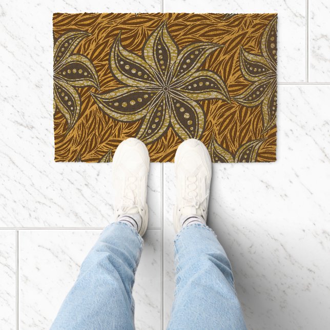 African Abstract Floral Batik Style Fiber Doormat (Insitu)