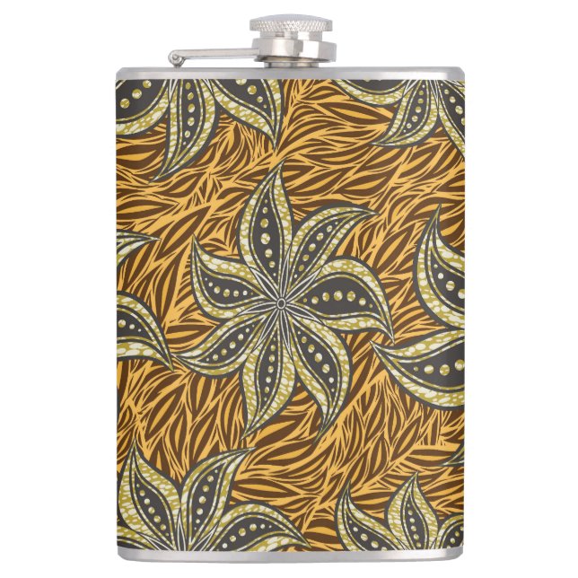 African Abstract Floral Batik Style Flask (Front)