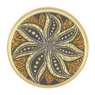 African Abstract Floral Batik Style Gold Finish Lapel Pin