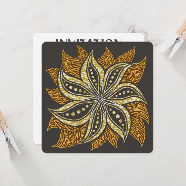 African Abstract Floral Batik Style Invitation (Front/Back In Situ)