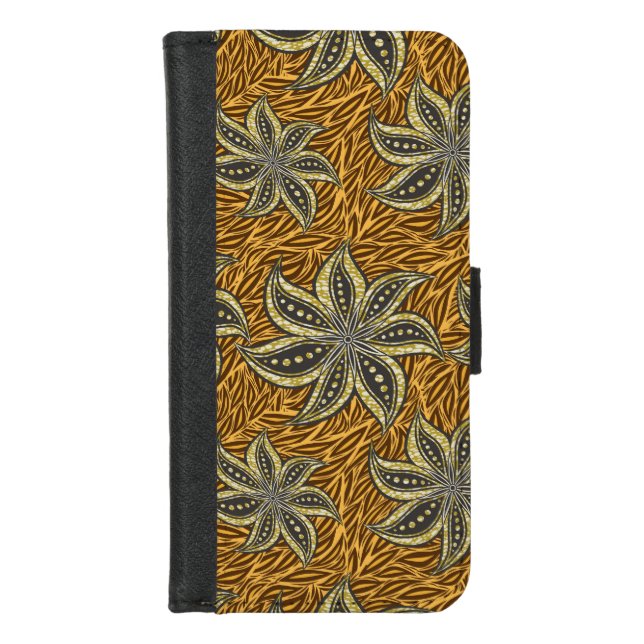 African Abstract Floral Batik Style iPhone Wallet Case (Front)