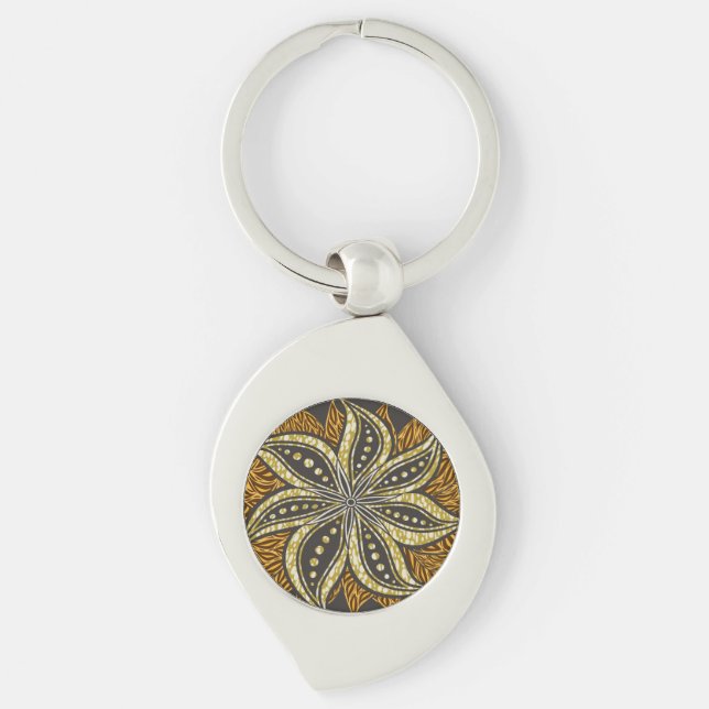African Abstract Floral Batik Style Keychain (Front)