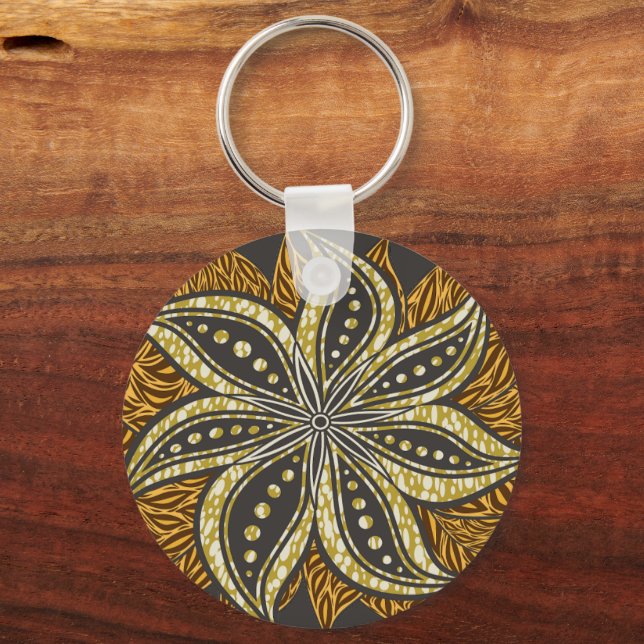 African Abstract Floral Batik Style Keychain (Front)