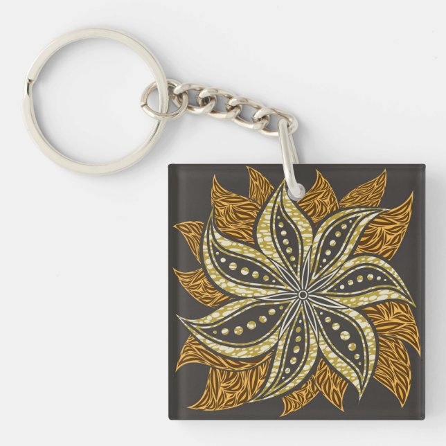 African Abstract Floral Batik Style Keychain (Front)
