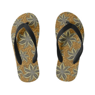 African Abstract Floral Batik Style Kid's Flip Flops