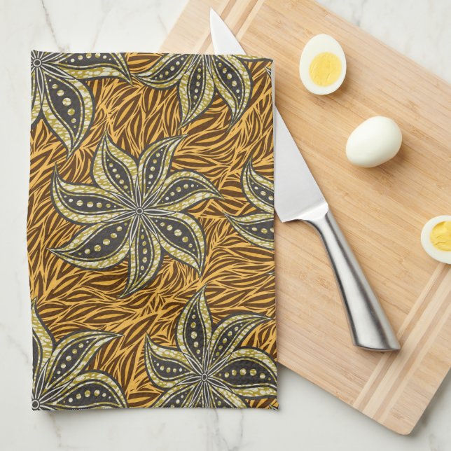African Abstract Floral Batik Style Kitchen Towel (Quarter Fold)