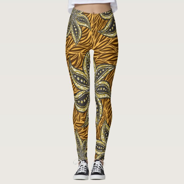African Abstract Floral Batik Style Leggings (Front)