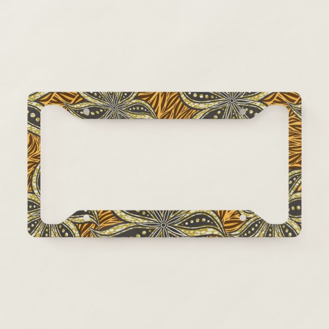 African Abstract Floral Batik Style License Plate Frame (Front)