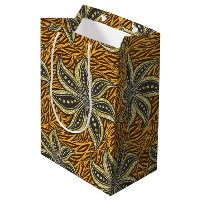 African Abstract Floral Batik Style Medium Gift Bag (Back Angled)