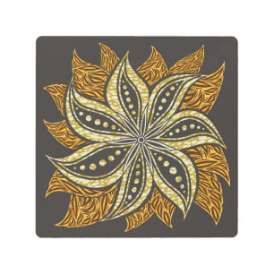 African Abstract Floral Batik Style Metal Print