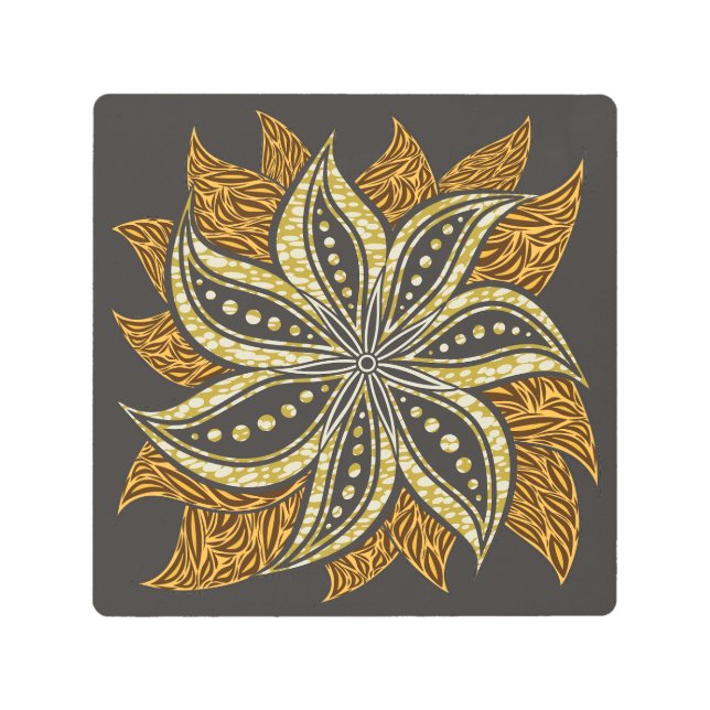 African Abstract Floral Batik Style Metal Print (Front)