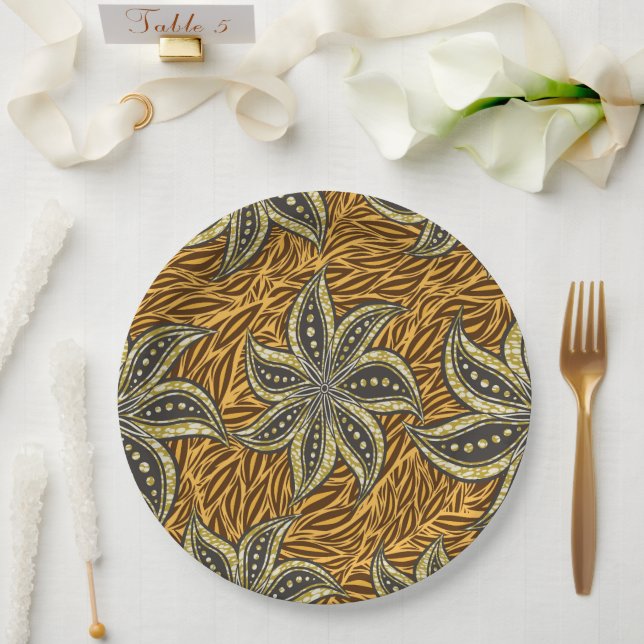 African Abstract Floral Batik Style Paper Plates (Wedding)