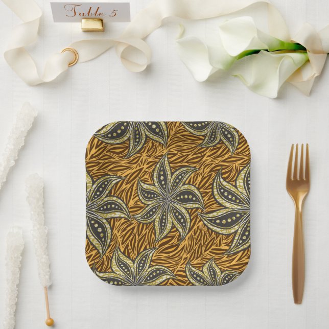 African Abstract Floral Batik Style Paper Plates (Wedding)