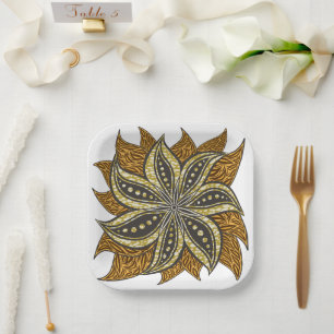African Abstract Floral Batik Style Paper Plates