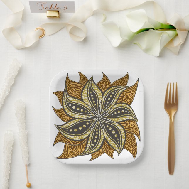 African Abstract Floral Batik Style Paper Plates (Wedding)
