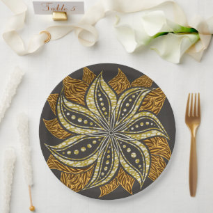 African Abstract Floral Batik Style Paper Plates