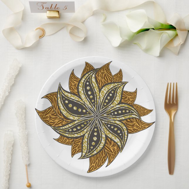 African Abstract Floral Batik Style Paper Plates (Wedding)