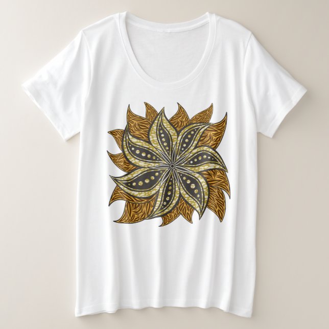 African Abstract Floral Batik Style Plus Size T-Shirt (Design Front)