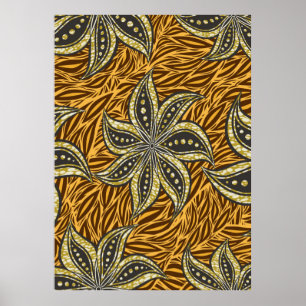 African Abstract Floral Batik Style Poster