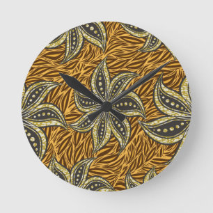 African Abstract Floral Batik Style Round Clock