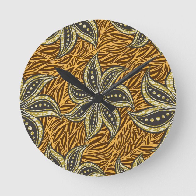 African Abstract Floral Batik Style Round Clock (Front)
