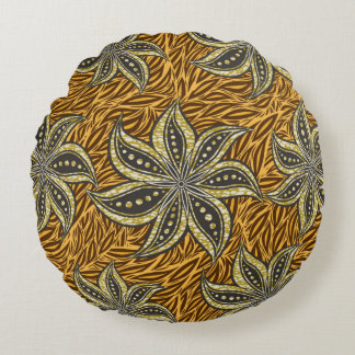 African Abstract Floral Batik Style Round Pillow