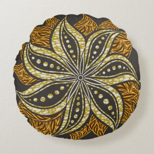 African Abstract Floral Batik Style Round Pillow