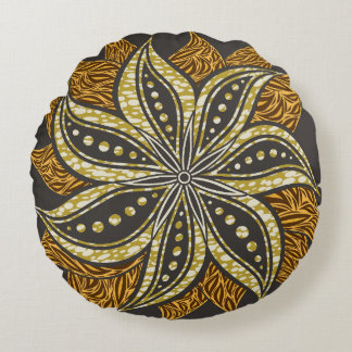African Abstract Floral Batik Style Round Pillow