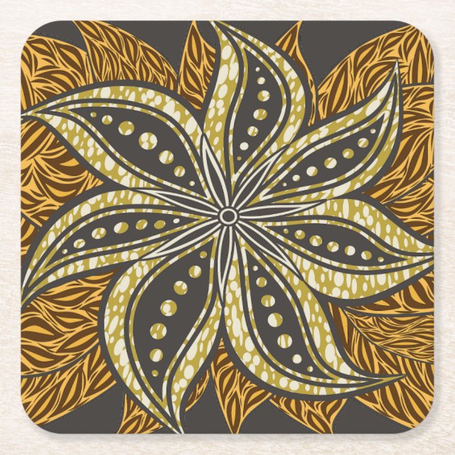 African Abstract Floral Batik Style Square Paper Coaster (Front)