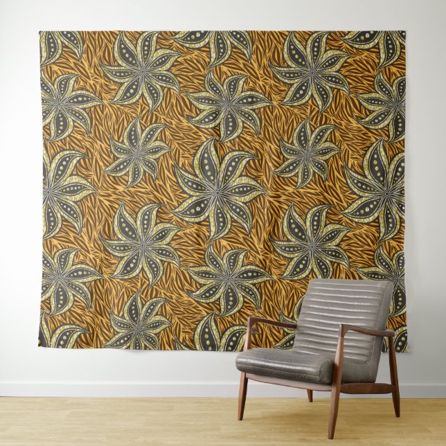 African Abstract Floral Batik Style Tapestry (In Situ (Horizontal))