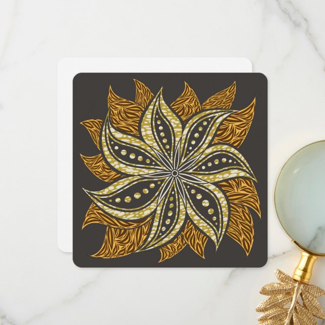 African Abstract Floral Batik Style Thank You Card (Front/Back In Situ)