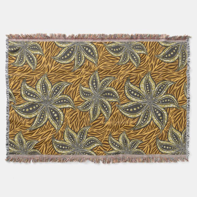 African Abstract Floral Batik Style Throw Blanket (Front)