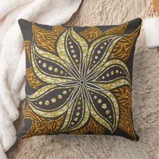 African Abstract Floral Batik Style Throw Pillow