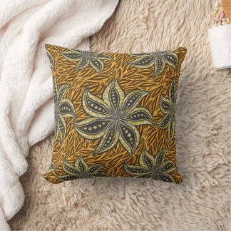 African Abstract Floral Batik Style Throw Pillow