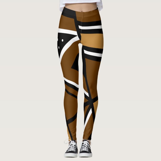 African Abstract Geo Design Designer Leggings (Front)