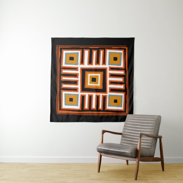 african abstract geometric tribal pattern tapestry (In Situ)