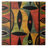 African Abstract Gold Green Ceramic Tile<br><div class="desc">Ceramic tile with African abstract print in green, rust, gold and black.</div>