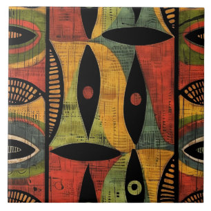 African Abstract Gold Green Ceramic Tile