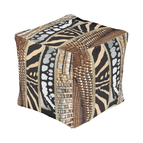 African Abstract Jungle  Tribal Graphic Pouf