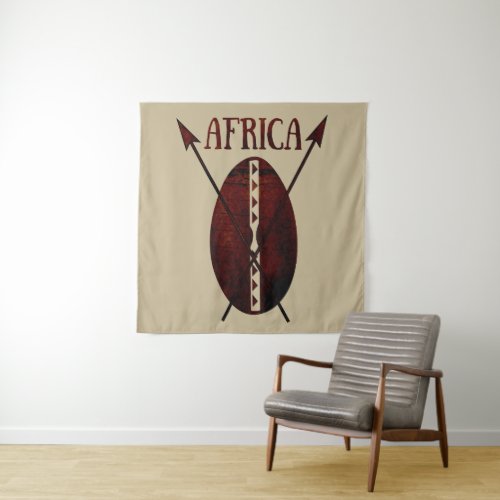 african abstract shield spear afro art tapestry